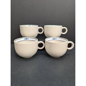 Epoch Stockholm Beige 8 Oz Coffee Cup Blue Flower Inside Rim Lot of 4